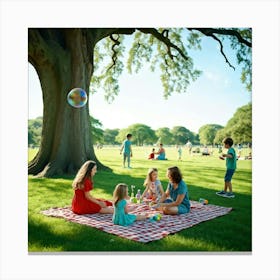 Family Enjoys A Leisurely Day In The Park Picnic Setup On A Checkered Blanket Laughter Playing Fr (1) Stampe su tela