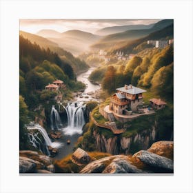 Waterfall In The Mountains Canvas Print