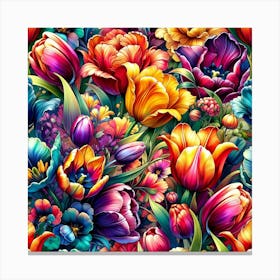 Colorful Tulips Wallpaper Canvas Print