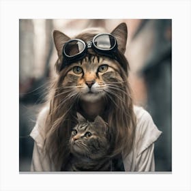 Portrait Of A Girl With A Cat Canvas Print