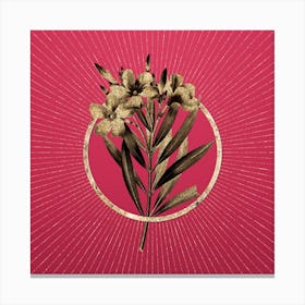 Gold Oleander Glitter Ring Botanical Art on Viva Magenta Canvas Print