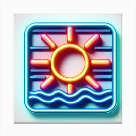 Neon Sign With Sun And Waves Canvas Print