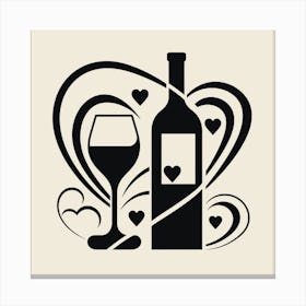 Simple Graphic Design Wine Bottle And Wine Canvas Print