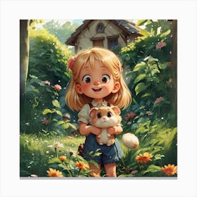 Little Girl Holding Teddy Bear Canvas Print