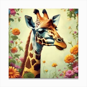 Giraffe In Floral Vintage Arne Thun S Realistic Art (4) Canvas Print