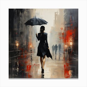 Lady Walking In The Rain Canvas Print