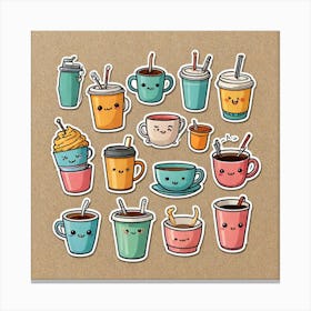 Kawaii Coffee Stickers 2 Canvas Print