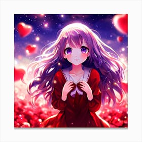 Anime Girl With Hearts 1 Canvas Print