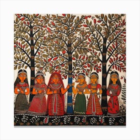 Women In The Forest By Rajesh Kumar Madhubani Painting Indian Traditional Style Canvas Print
