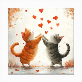 Dancing Cats Under Falling Heart 15 Canvas Print