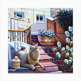 Cat On The Steps Canvas Print