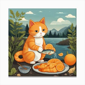 Leonardo Vision Xl An Orange Cat Cooks A Fish In The Nature 2 Canvas Print