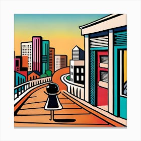 Girl In A City, City skyline, Colorful Art print, Buildings and Stripes, colorful city Canvas Print
