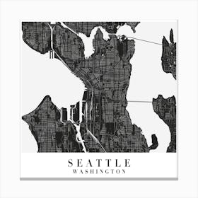 Seattle Washington Minimal Black Mono Street Map  Square Canvas Print