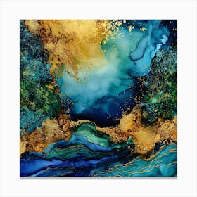 Blue And Gold Abstract Painting Canvas Print