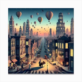 Cityscape With Hot Air Balloons Canvas Print