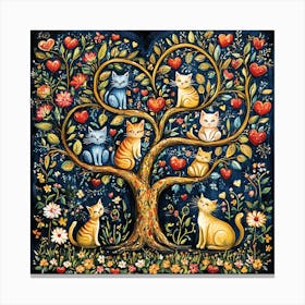 Folk Art Heart Tree Cat Climbing Artwork 10 Canvas Print