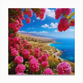 Pink Flowers On The Beach 8 Canvas Print