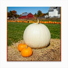 Close Up Of A Gourd Resting On Rustic Hay In An October Garden Encased By Orange Pumpkins Autumn L (1) 2 Canvas Print