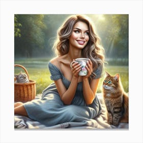 Picnic With Cats Canvas Print