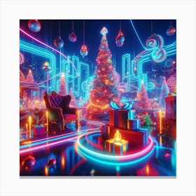 Neon Christmas Scene Canvas Print