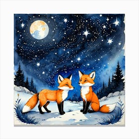 Two Foxes At Night Canvas Print