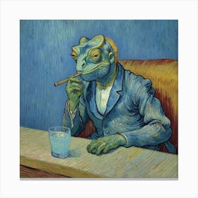 Chameleon Smoking and Drinks Beer Canvas Print