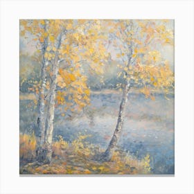 Birch Trees By The Lake Canvas Print