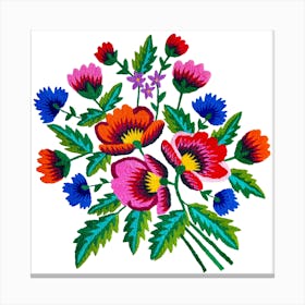 Grandmommy Flowering Bouquet - Poppy Cornflower Violet - Green Leaves - Blossom - Satin Stitch Obereg Embroidery from my Grandma 1 Canvas Print