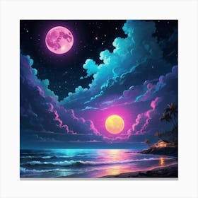 In The Dark Of Night Moonlit ocean Canvas Print