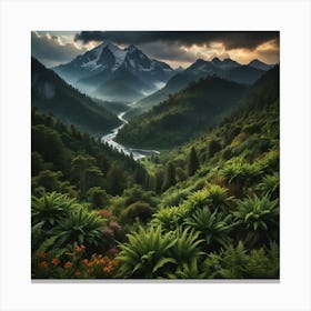 Ferns And Mountains Canvas Print