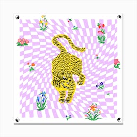 Tiger Flowers Checkerboard Square Canvas Print
