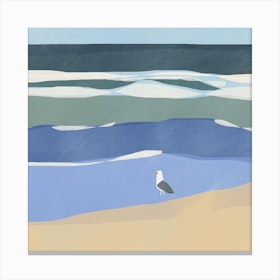 Seagull And Waves Square Canvas Print
