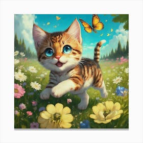 Kitten Flowers Butterfly Canvas Print