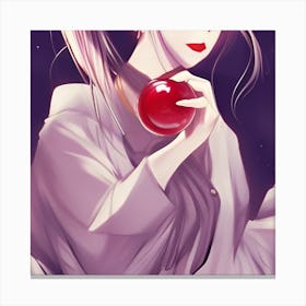 Anime Girl Holding A Red Apple Canvas Print
