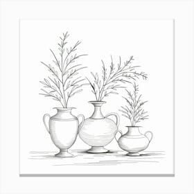 Minimalist Elegance: Three Vases with Plants Canvas Print