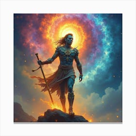 Soul Warrior With A Mystical Aura, Vivid Watercolor Background 1 Canvas Print