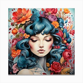 Woman With Flowers On Her Head 2 Canvas Print