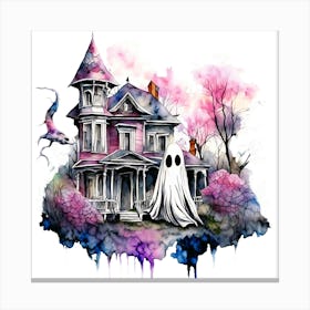 Spooky Haunted House Painting For Halloween Canvas Print