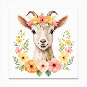 Floral Baby Goat Nursery Illustration (29) Canvas Print