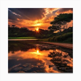 Sunset Over A Lake 9 Canvas Print