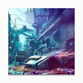 Cyberpunk City after riot Canvas Print