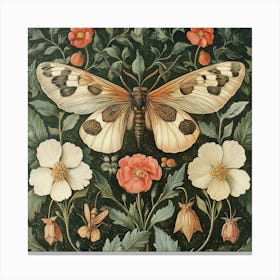 Moth And Flowers Art Canvas Print