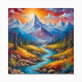 morning mountain and river Canvas Print