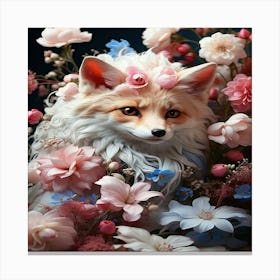 Fox In Flowers Canvas Print