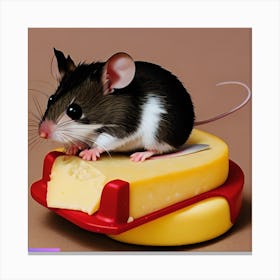 Surrealism Art Print | Mouse Sits On Semi-Soft Cheese Canvas Print