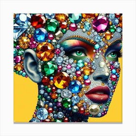 Precious Face: A Bright and Glamorous Collage of a Woman’s Face Made of Precious Stones Canvas Print