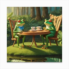 Two Frogs Having Tea Canvas Print