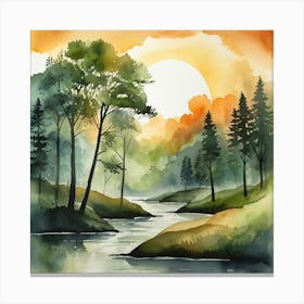 Default Abstract Water Color Illustration Of A Landscape Risin 1 Canvas Print