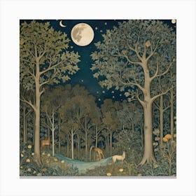 William Morris Print Night Forest Moon Poster Vintage 4 Canvas Print